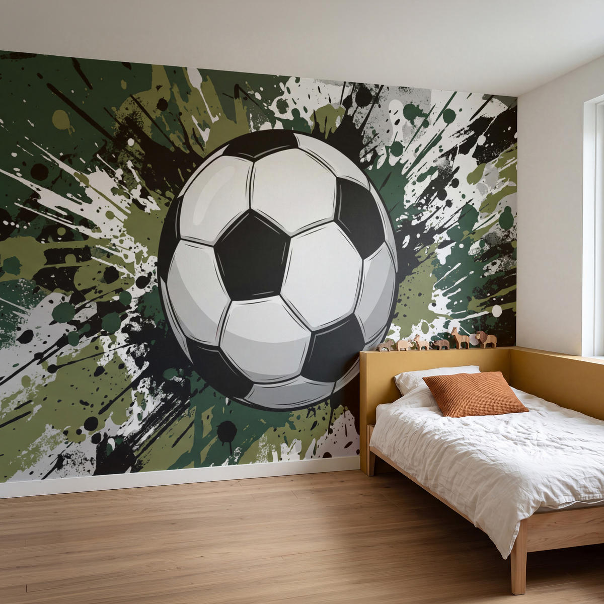 KINDERTAPETE - Fußball - Farbe - Spritzer - Grün - 300x200 cm - Dunkelgrün, Papier (300/200cm) - OnlyWow