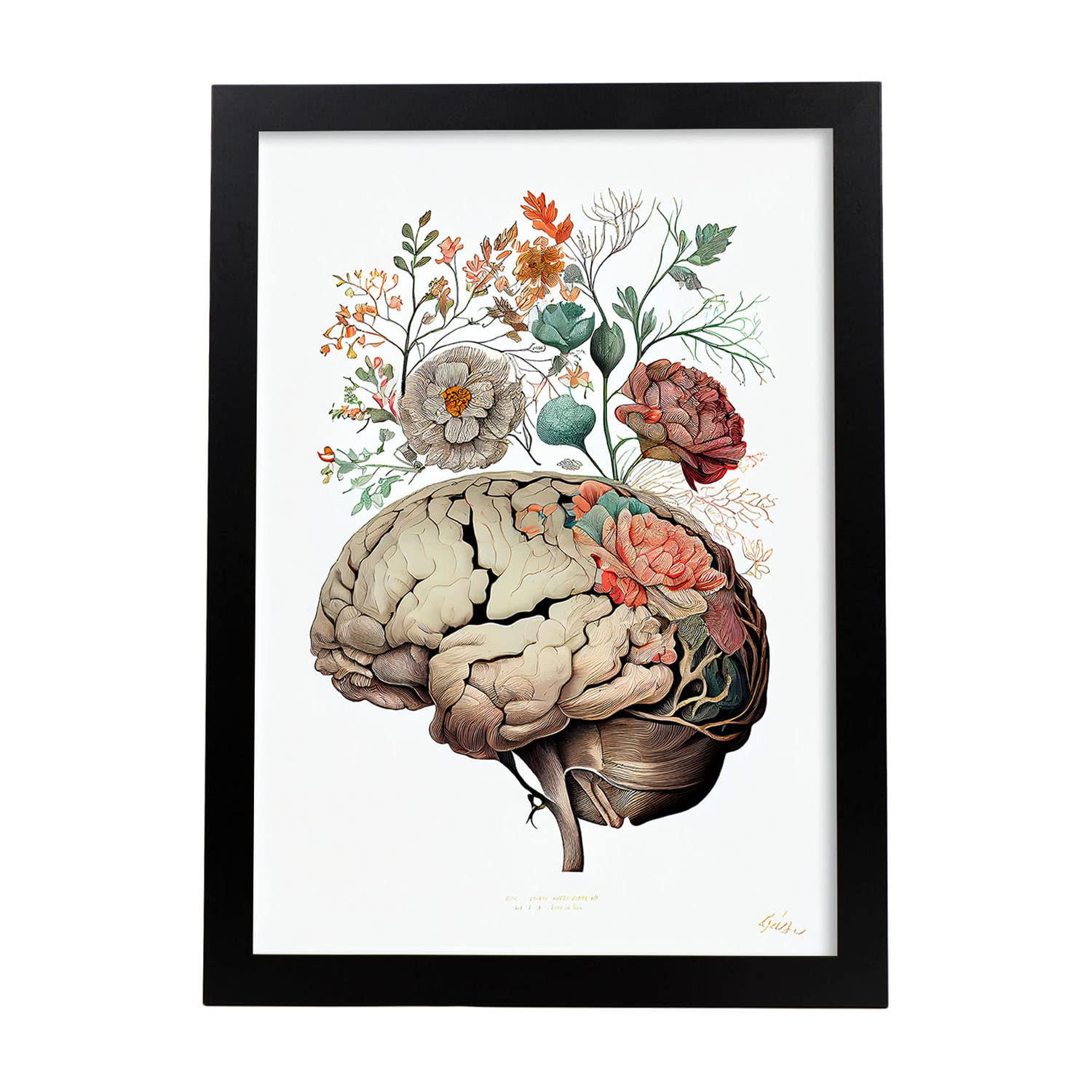 POSTER Anatomie Gehirn A4 Schwarzer Rahmen - Schwarz, Papier (29.7/5/21cm) - Nacnic