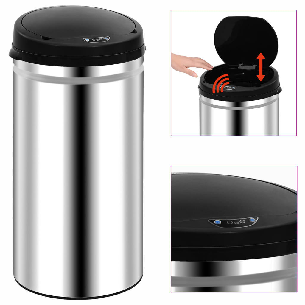 MÜLLEIMER mit Sensor 50L Edelstahl Abfalleimer Automatik - Silberfarben, Metall (30.5/81.5/30.5cm) - DELUKE