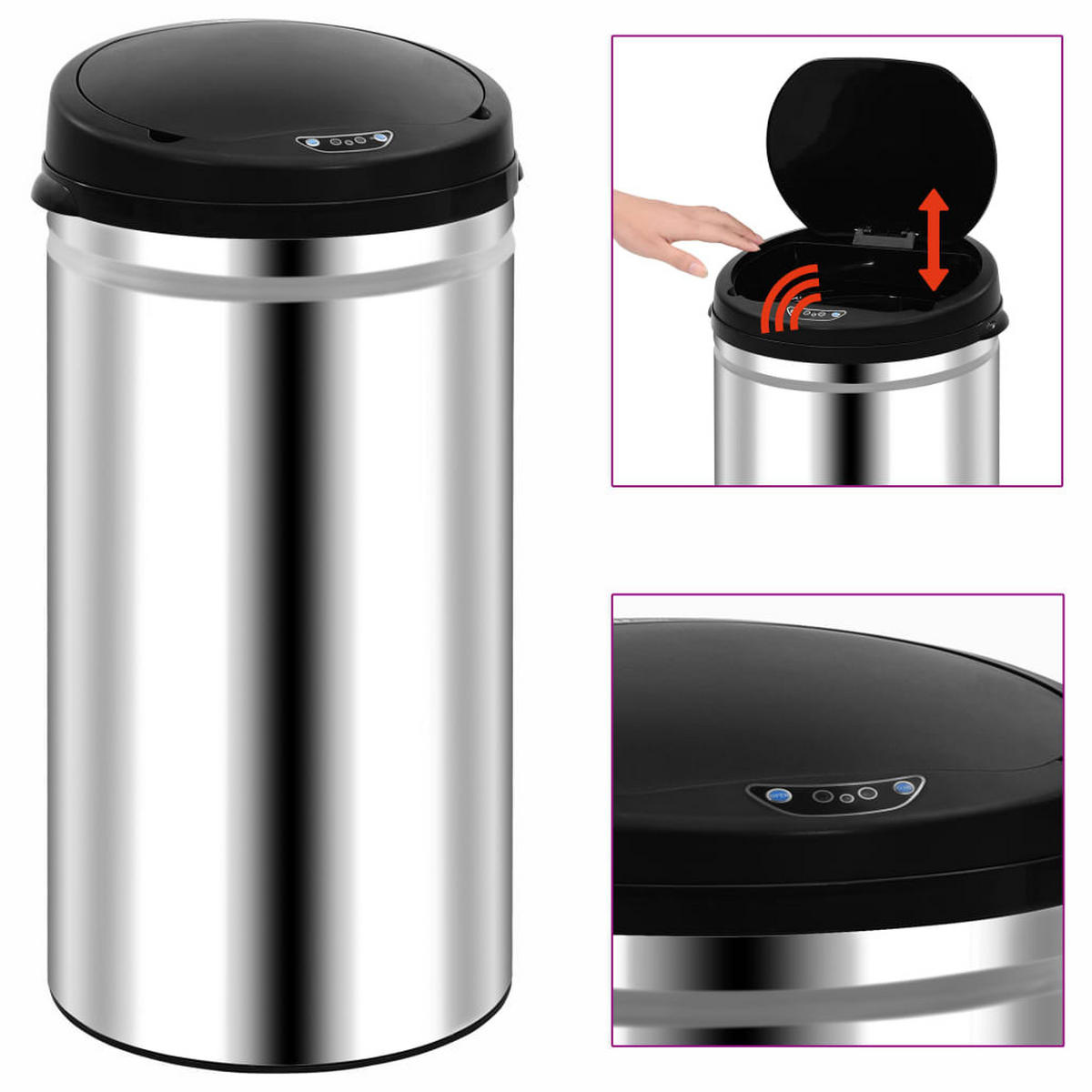 MÜLLEIMER mit Sensor 50L Edelstahl Abfalleimer Automatik - Silberfarben, Metall (30.5/81.5/30.5cm) - DELUKE