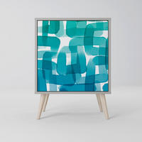 SIDEBOARD TURQUOISE RECTANGLES, Grau, 57,5x42x77,5 cm, Schräge Buchenholzfüße - Buchefarben/Multicolor, Holzwerkstoff/Buchenholz (57.5/77.5/42cm) - SpaceRebels