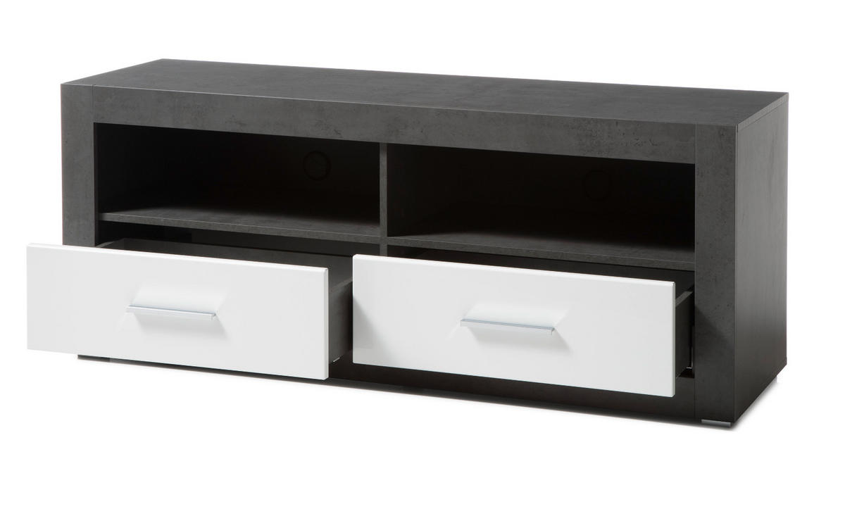 WOHNWAND weiß Hochglanz, grau Stone 4-teilig 370 x 198 cm, Wohnkombination mit viel Stauraum - Chromfarben/Weiß Hochglanz, Glas/Holzwerkstoff (370/198/45cm) - Furn.Design