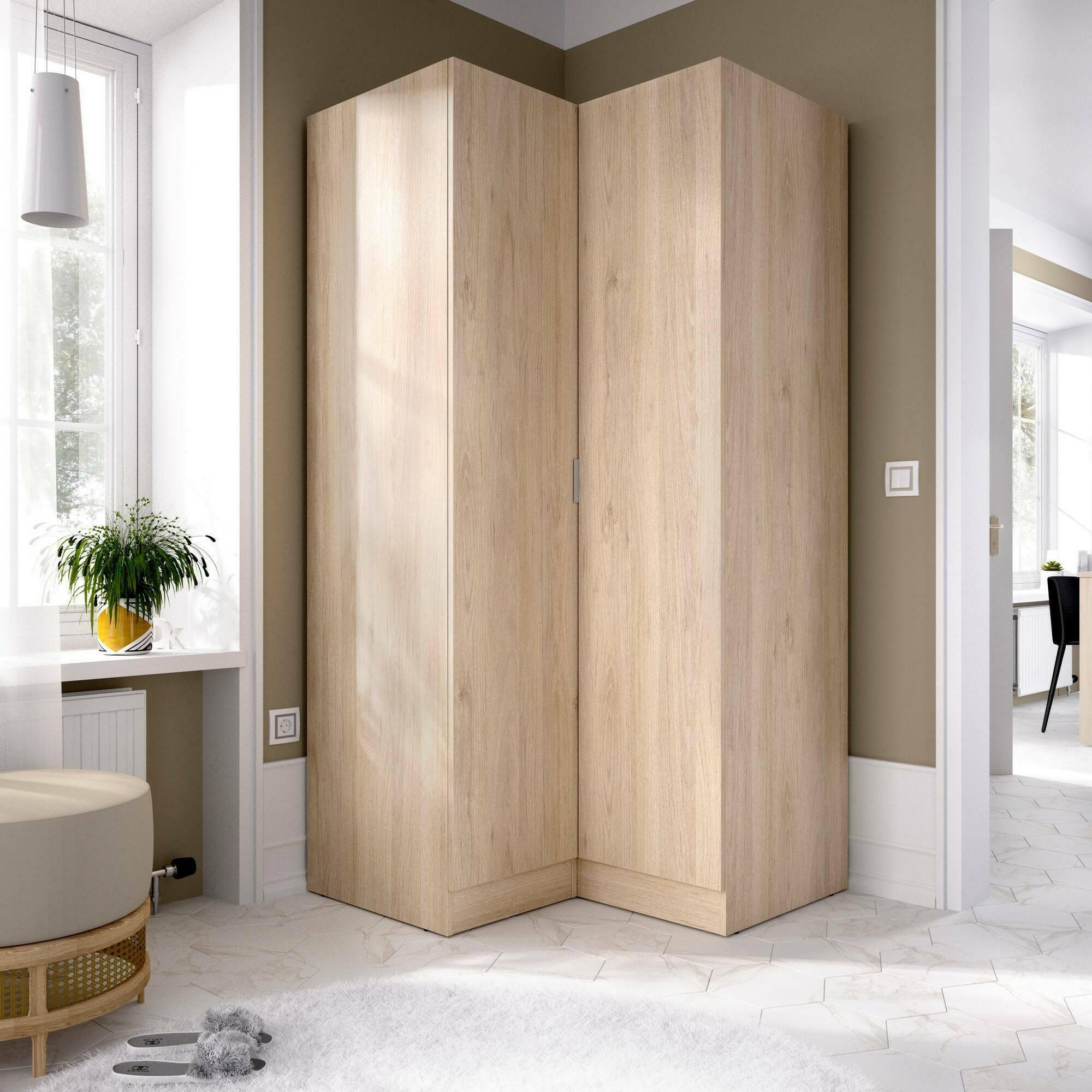 ECKKLEIDERSCHRANK Holz-Effekt Eiche 92.5x90.5h184 - Braun, Holzwerkstoff (90.5/184/92.5cm) - DMORA