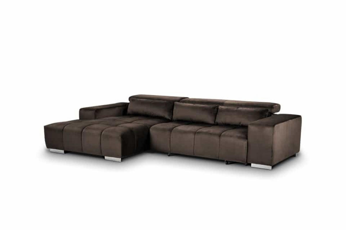 ECKSOFA mit elektrischem Sitzvorschub und verstellbaren Kopflehnen - Chromfarben/Braun, Textil (307/186cm) - Cotta