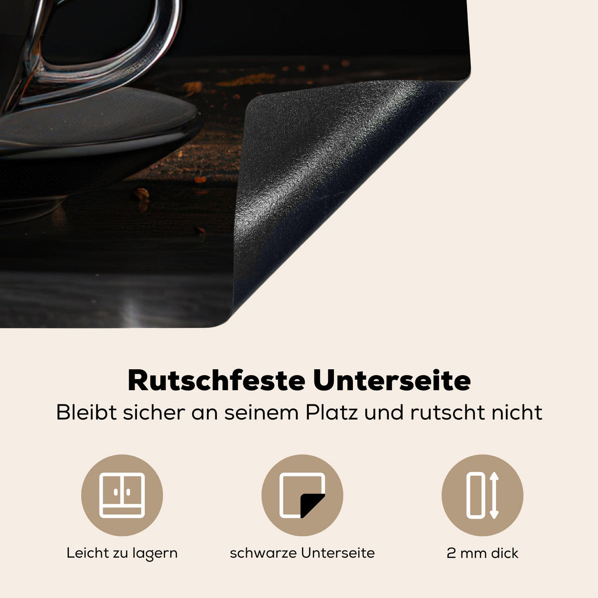 HERDABDECKPLATTE Kaffee - Schwarz - Bohnen - Heiß - Tasse Induktionsmatte 78x78 cm - Schwarz, Kunststoff (78/78/0.2cm) - MuchoWow