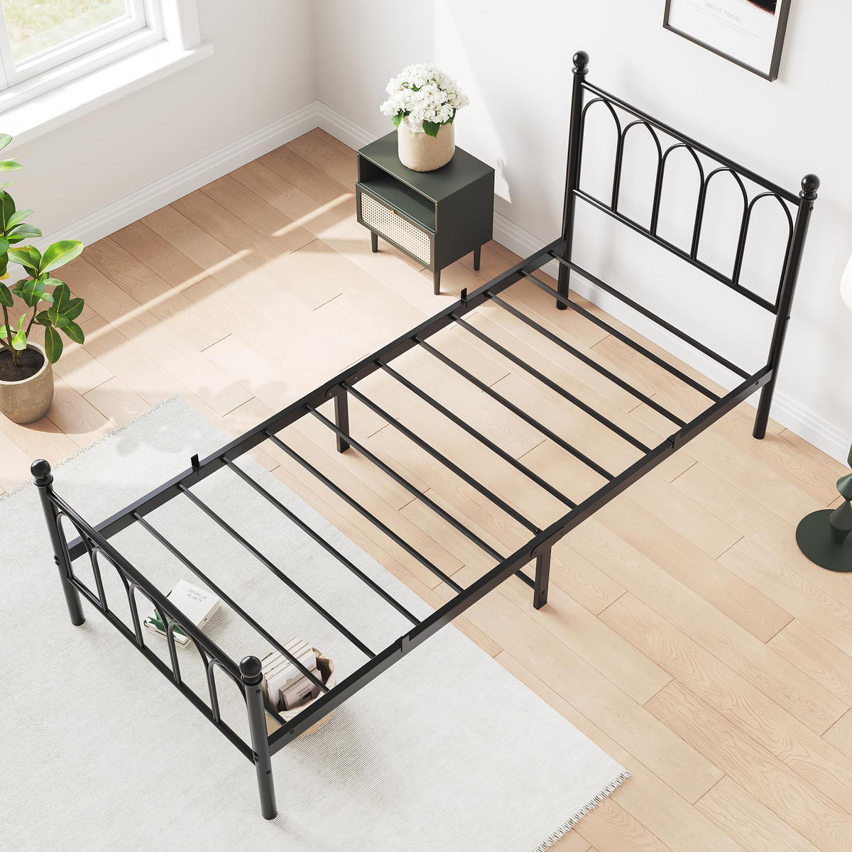 METALLBETT 90x200 cm Vintage Stauraum schwarz - Schwarz, Holzwerkstoff (90/200cm) - LEBENLANG