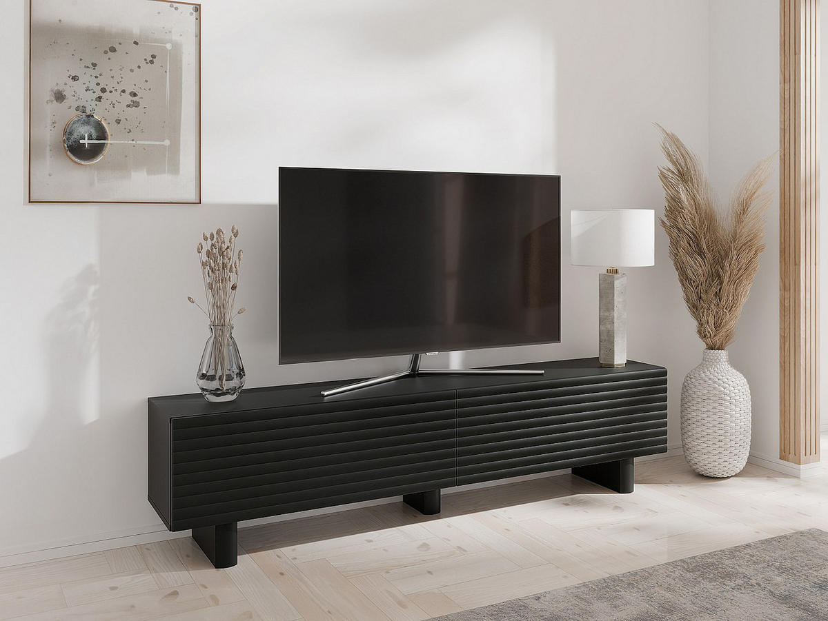 TV-MÖBEL mit 2 Türen - MDF - 180 cm - Schwarz - LUDIMA - Schwarz, Holz (180/46.1/36.8cm) - Vente-Unique