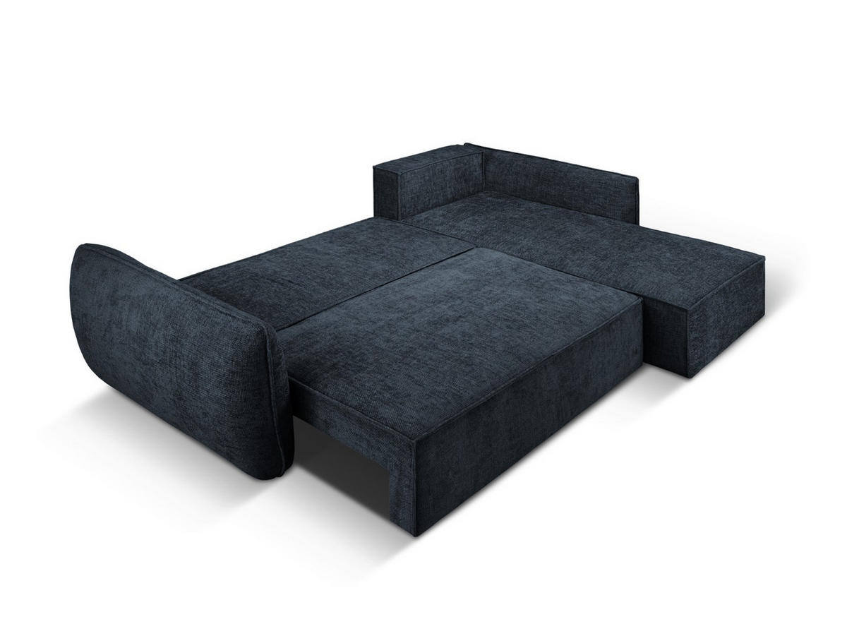 AUSKLAPPBARES-ECKSOFA rechts mit Container Kaelle aus Chenille-Stoff königsblau 4 Sitzplätze - Blau, Textil (165/252cm) - Micadoni