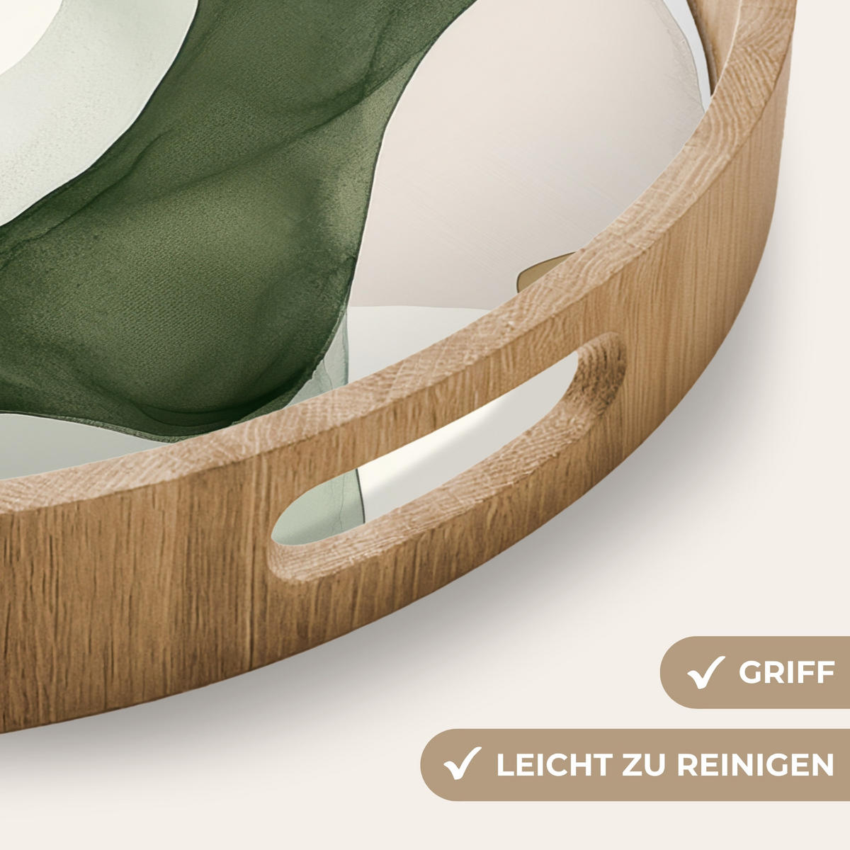 TABLETT - Japandi - Abstrakt - Grün - 40x40 cm - Grün, Holz (40/5/5cm) - OnlyWow