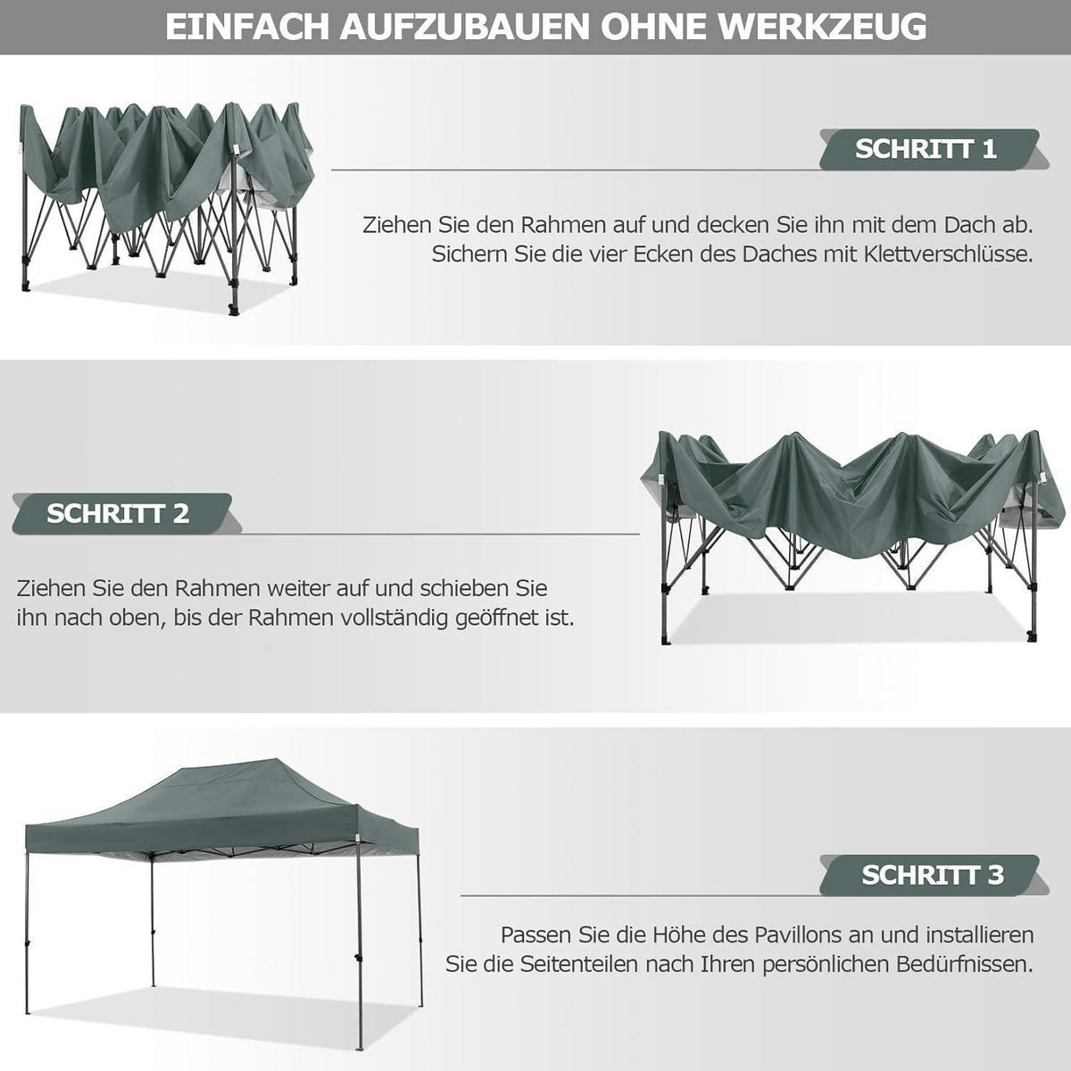 FALTPAVILLON 300 x 450 cm Grau Wasserdicht mit 4 Seitenwänden - Olivgrün, Textil (300/240/450cm)