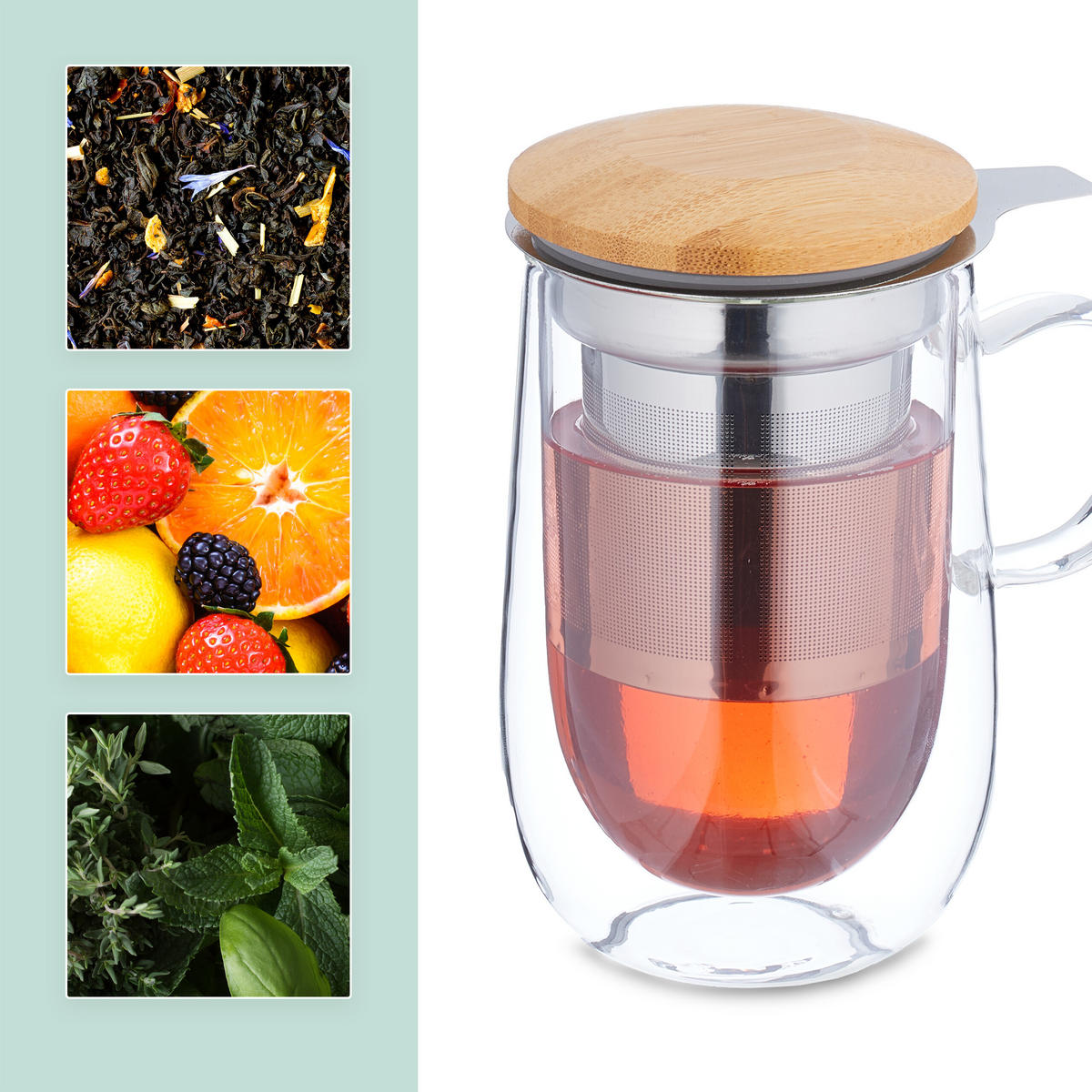 TEEGLAS - Multicolor, Glas/Holz (0.43L) - Relaxdays