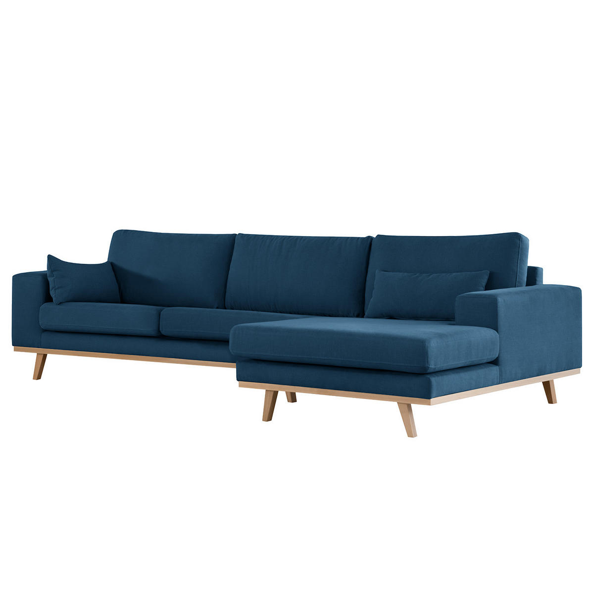 ECKSOFA mit Longchair - Buchefarben/Blaugrau, Buchenholz/Textil (281/153cm) - home24