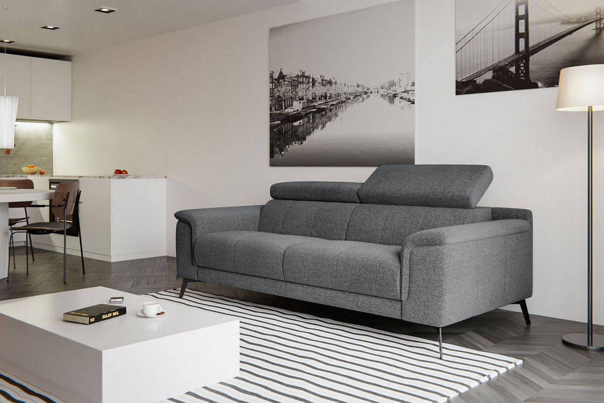 SOFA FIERO 3-Sitzer, grau - Schwarz/Grau, Holzwerkstoff/Textil (212/82/103cm) - Courtois Laville