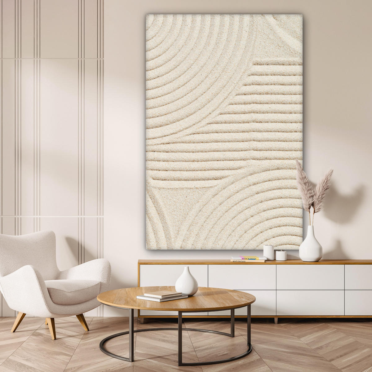 LEINWANDBILD Muster - Abstrakt - Weiß Deko Groß 90x140 cm - Beige, Textil (90/140cm) - MuchoWow
