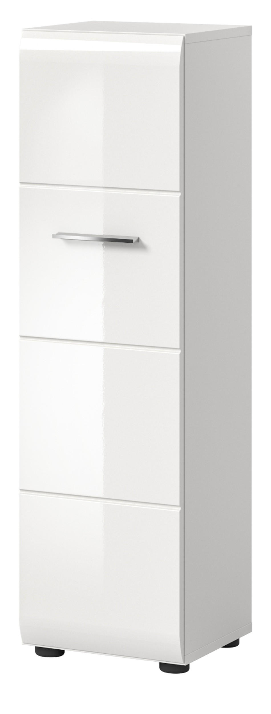 BADOMMODE weiß Hochglanz 30 x 106 cm, Badezimmer Schrank hängend oder stehend - Weiß Hochglanz/Silberfarben, Holzwerkstoff/Kunststoff (30/106/30cm) - Inn.Furn