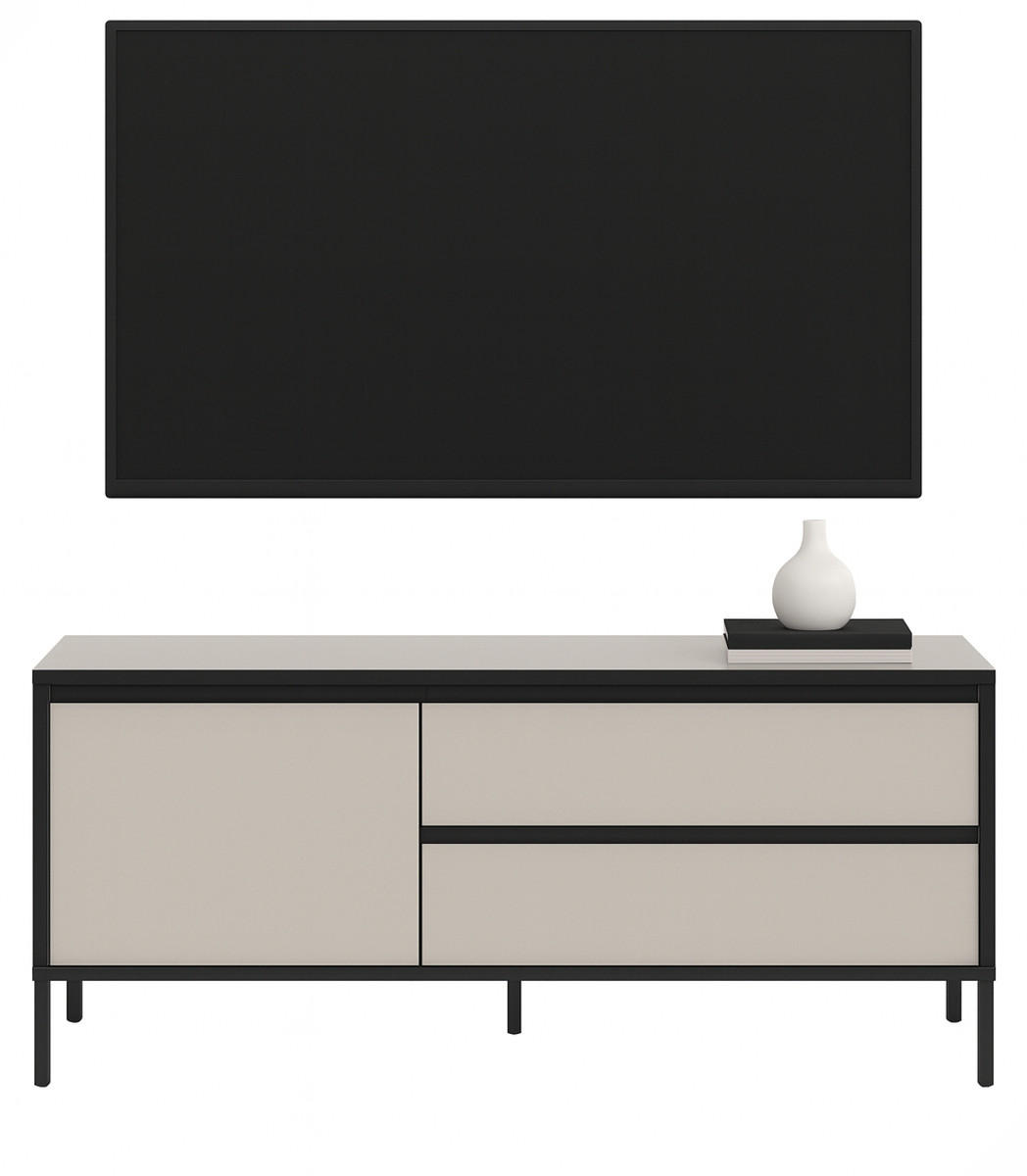 LOWBOARD Sand / Kaschmir mit schwarz, Flat-TV Unterschrank 150 cm, Komforthöhe - Sandfarben/Kaschmir, Holzwerkstoff/Metall (150/62/38cm) - Inn.Furn