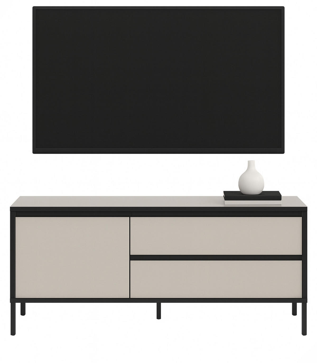 LOWBOARD Sand / Kaschmir mit schwarz, Flat-TV Unterschrank 150 cm, Komforthöhe - Sandfarben/Kaschmir, Holzwerkstoff/Metall (150/62/38cm) - Inn.Furn