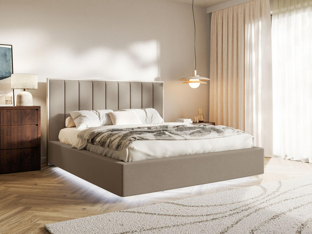 POLSTERBETT Togents Braun mit Veloursbezug und LED, 160x200 cm - Braun, Textil (160/200cm) - Selsey