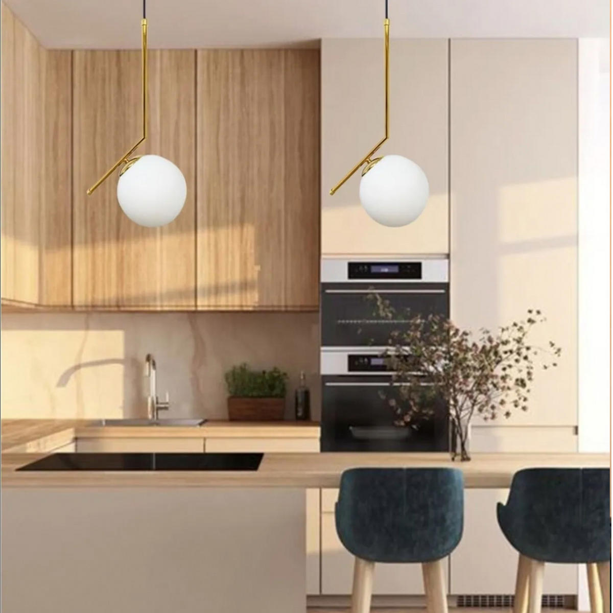 PENDELLEUCHTE Wohnzimmer Waterfor - Goldfarben, Glas/Metall (50/30/50cm) - Bamyum
