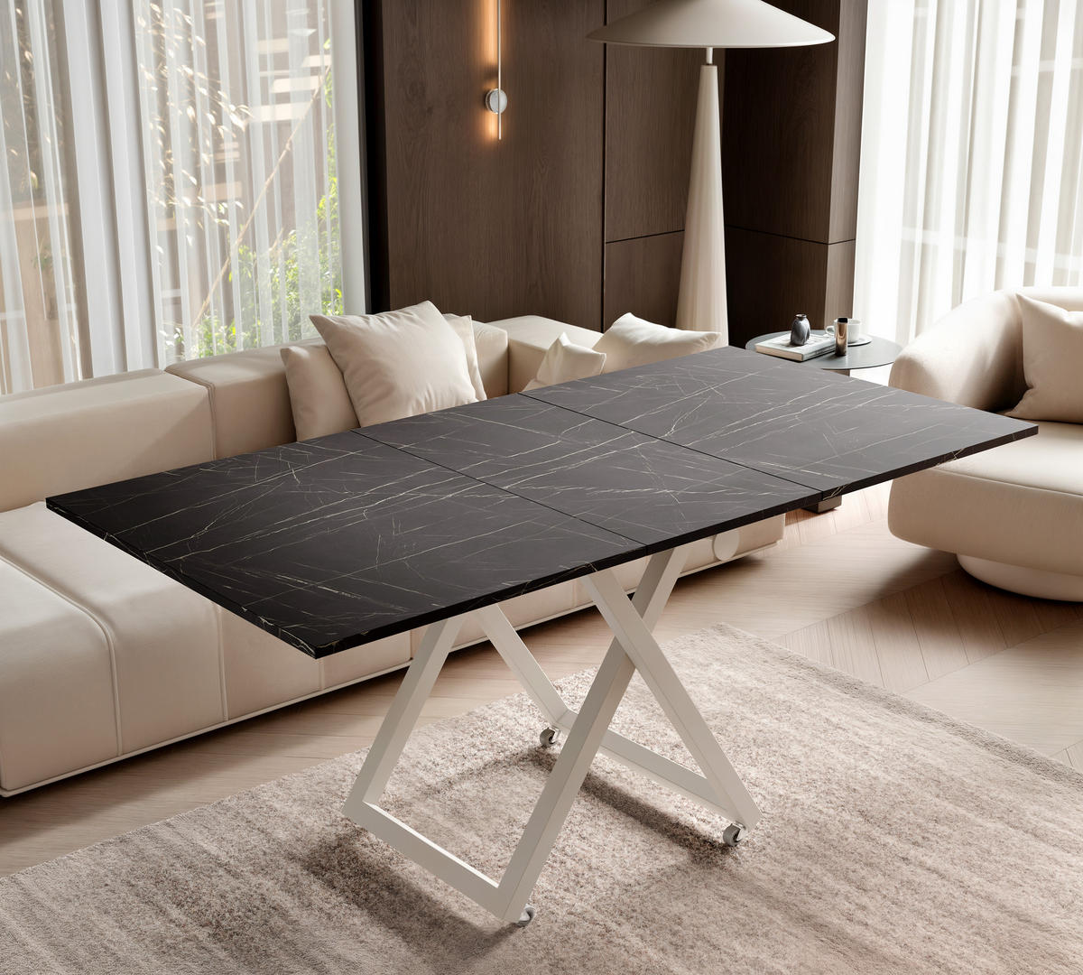 COUCHTISCH ARIA 120-160/80 cm, Höhenverstellbar, Kaschmir / Grigia Pietra (Steingrau) - Kaschmir/Grau, Holzwerkstoff/Metall (120/80/38cm) - Idohome