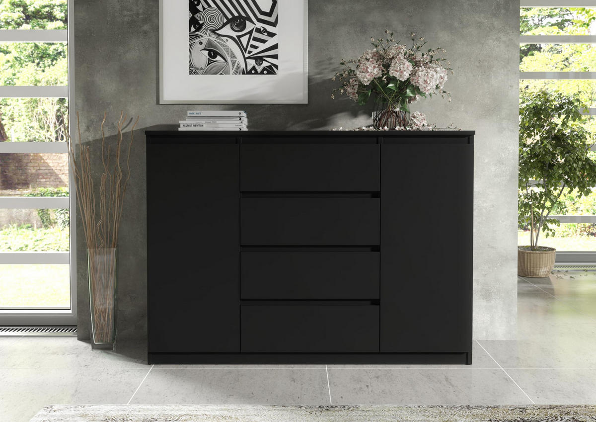 KOMMODE 120 Schwarz 120x39x101,5 cm - Schwarz, Holzwerkstoff (120/101.5/39cm) - Mobelsta