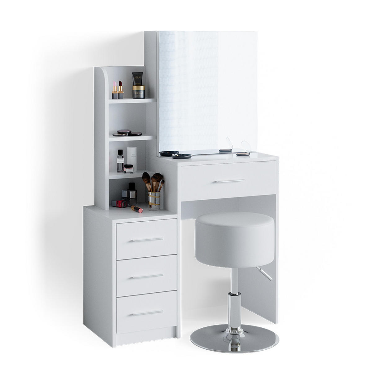 SCHMINKTISCH Conrada Weiß 80 cm mit Hocker - Weiß, Holzwerkstoff (36/131.6/80cm) - Vicco