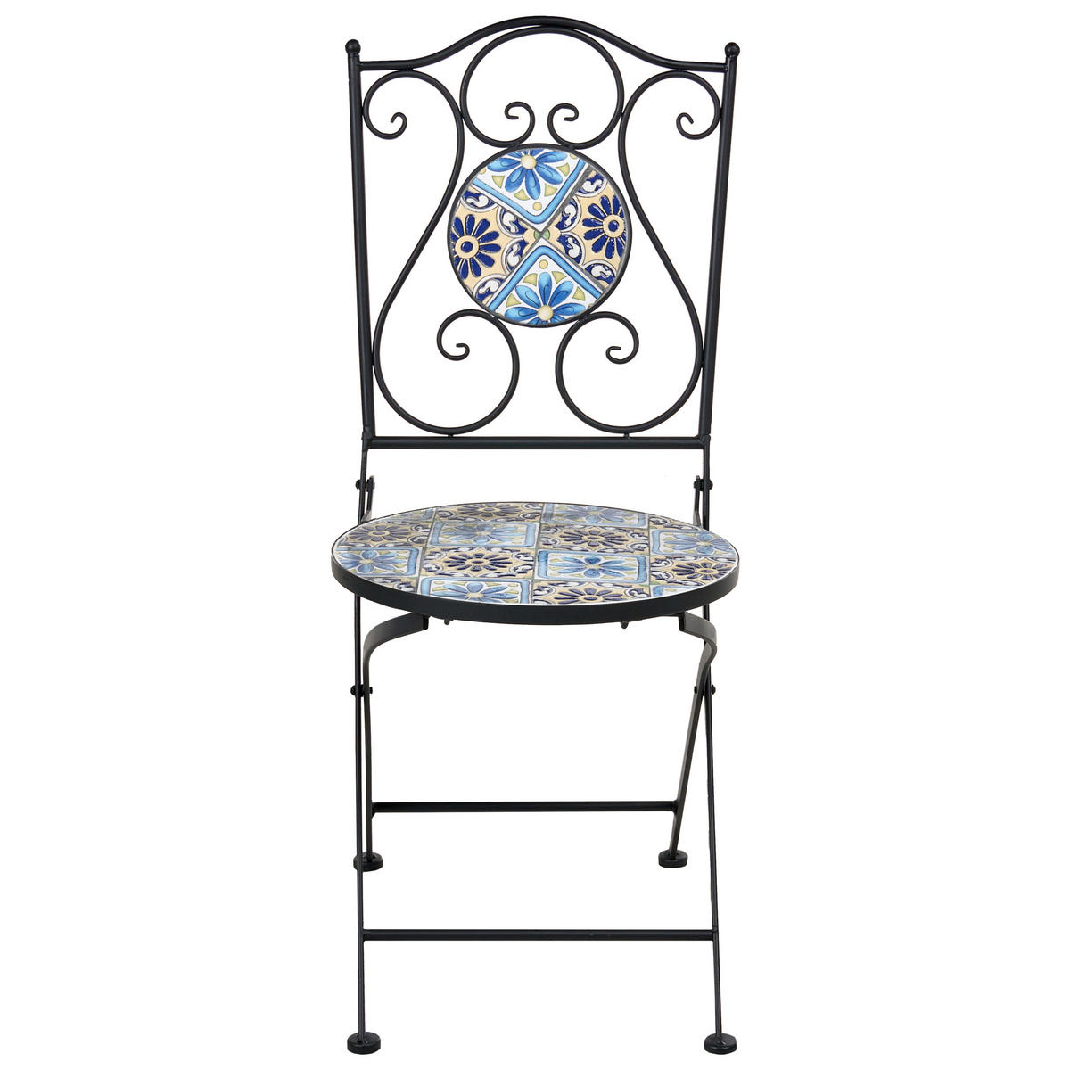 GARTENSTUHL 2er-Set Schwarz Aggius - Blau/Schwarz, Metall (87/47/39cm) - Beliani