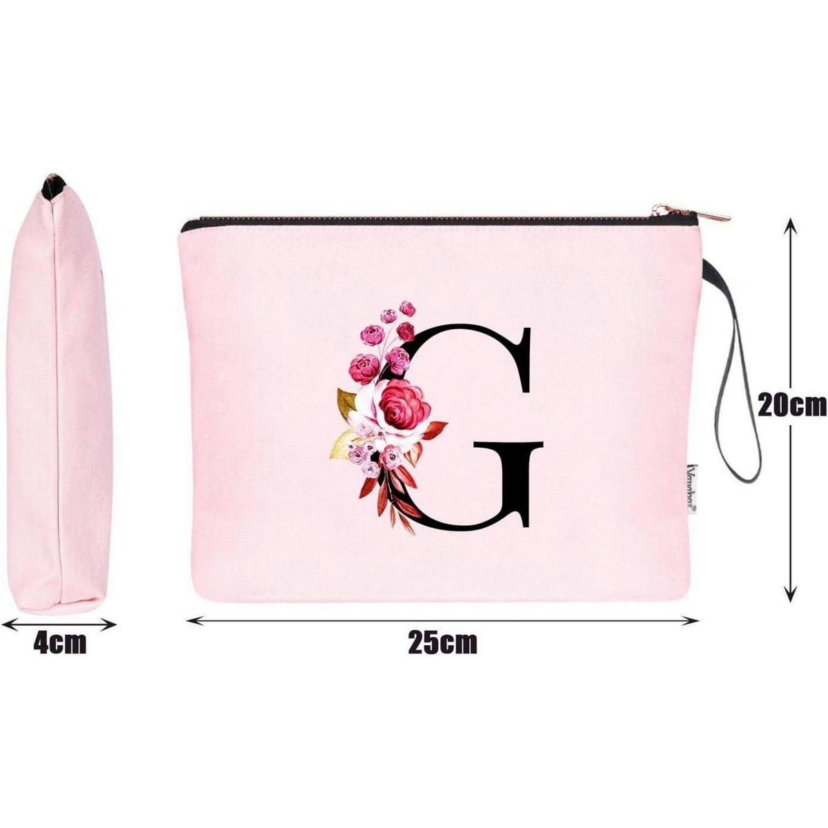 KULTURBEUTEL mit Initial G und Blumenprint Pink - Rosa, Textil (5/16/24cm)
