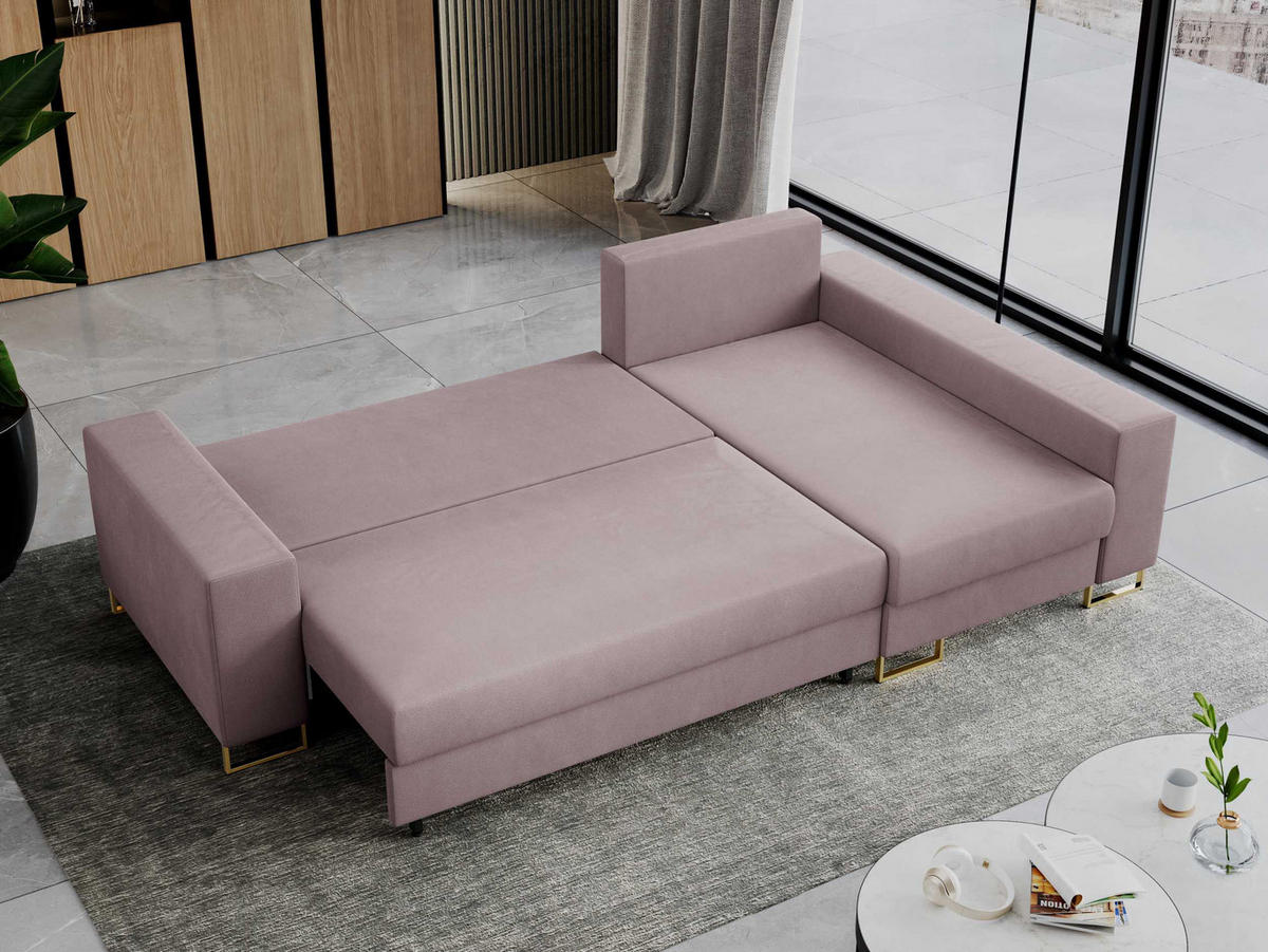 ECKSOFA Dorian Velvet Rosa - Goldfarben/Rosa, Textil/Metall (242/138cm) - MKS