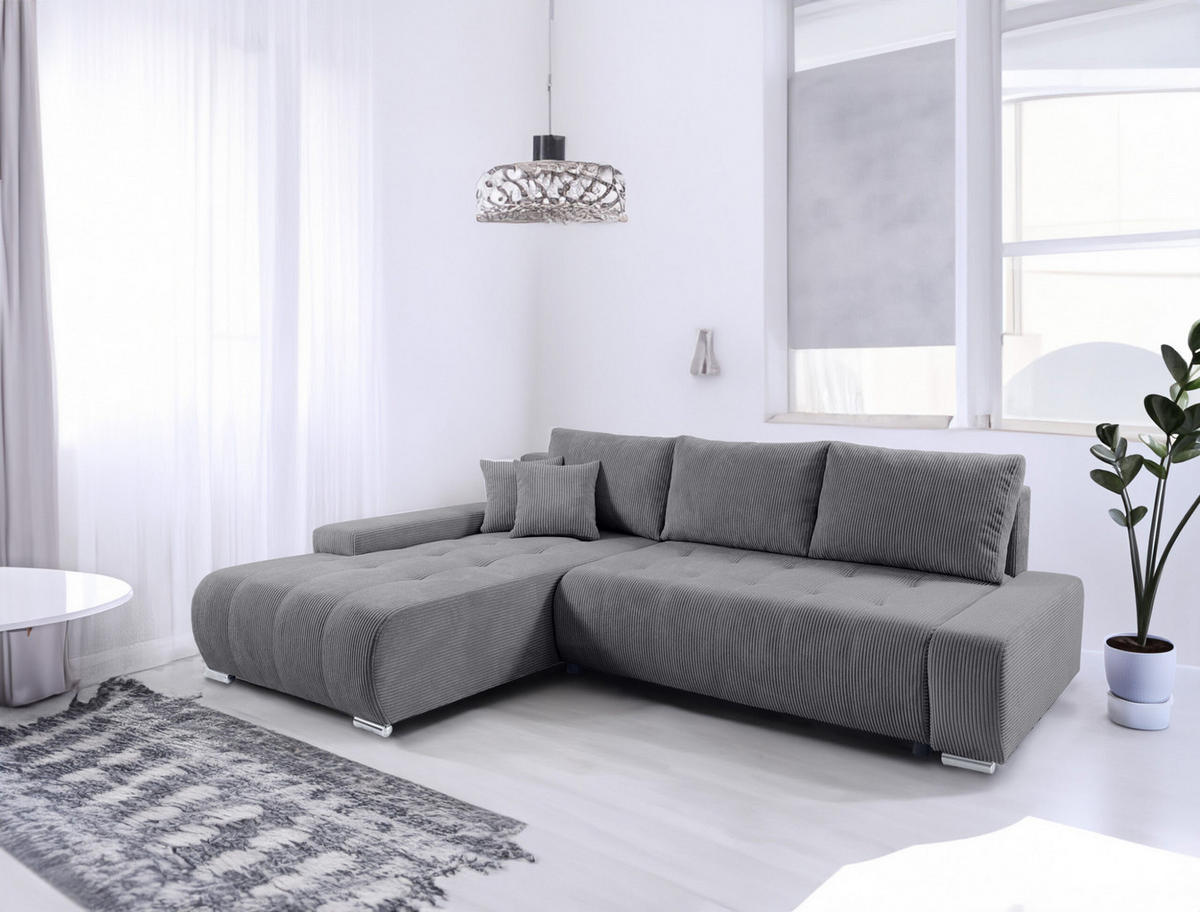 ECKSOFA mit Bettkasten Tragel L, Dunkelgrau - Grau, Textil (185/265cm) - Meblito