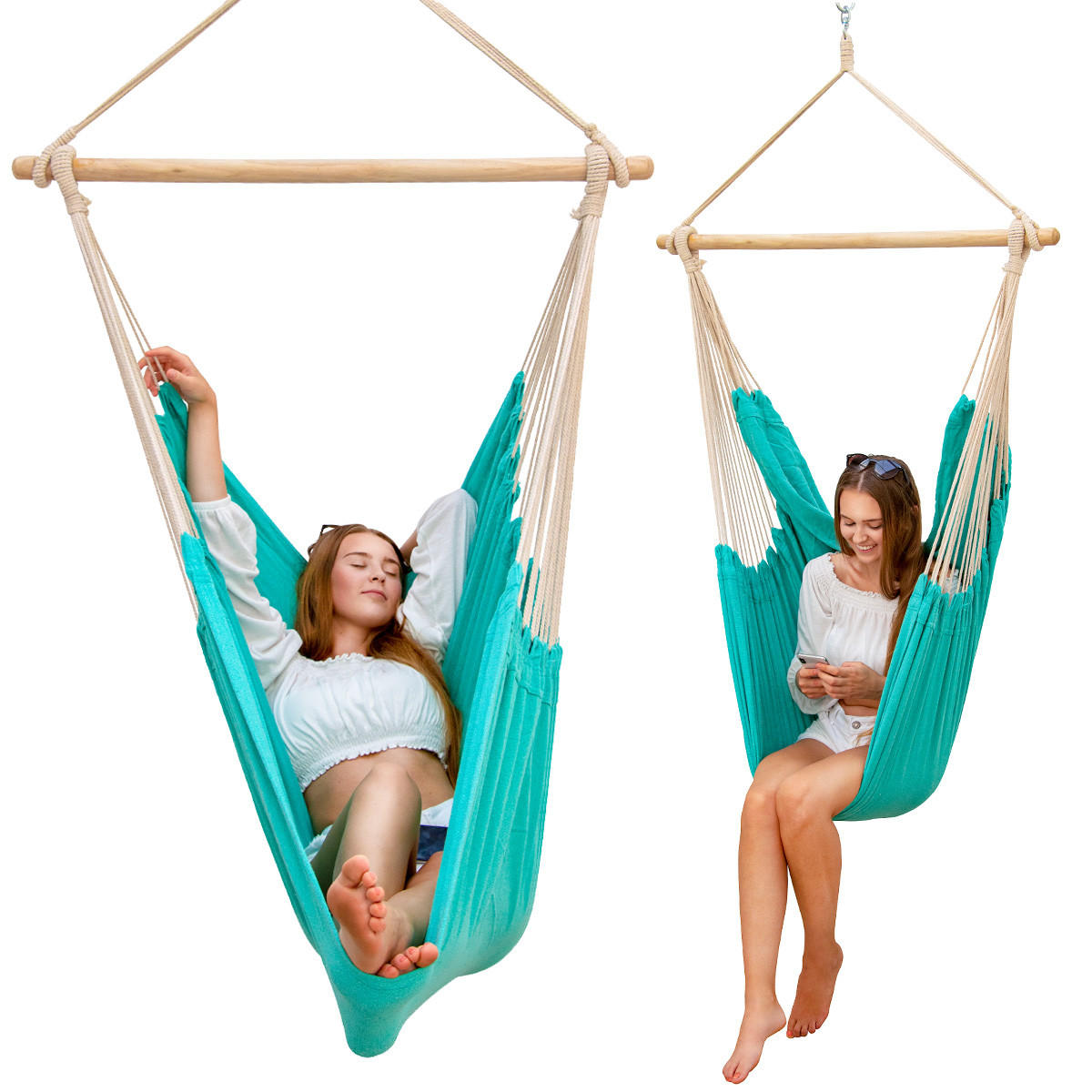 XXL-HÄNGESESSEL 185/130 cm Belastbar bis 150 kg Mintgrün - Mintgrün, Textil (130/155/185cm) - Amanka