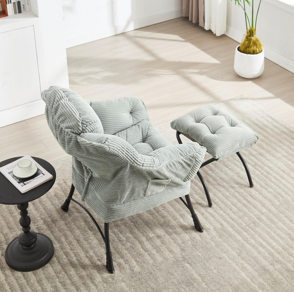 SESSEL 70/95/64 cm Hellgrün aus Stahl mit Hocker - Hellgrün, Textil (69.9/95/64cm) - OKMYHOME