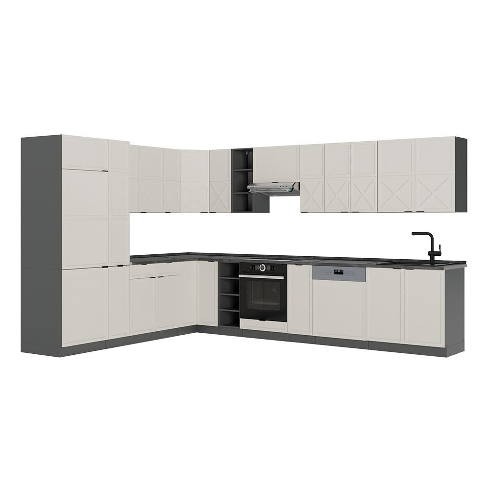 KUHINJA U OBLIKU SLOVA L Fame-Line, Sivo-Bež/Antracit, 347 x 257 cm, RP Antracit - siva/antracit, drvni materijal (347/206.8/60cm) - Vicco