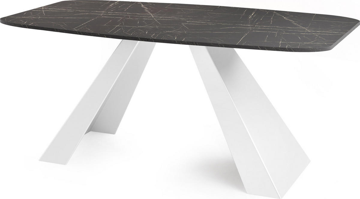 ESSTISCH Monte Weiß rechteckig ausziehbar, Marmor Schwarz 160-200/80/76 cm - Anthrazit/Weiß, Holzwerkstoff/Metall (160/80/76cm) - WFL GROUP