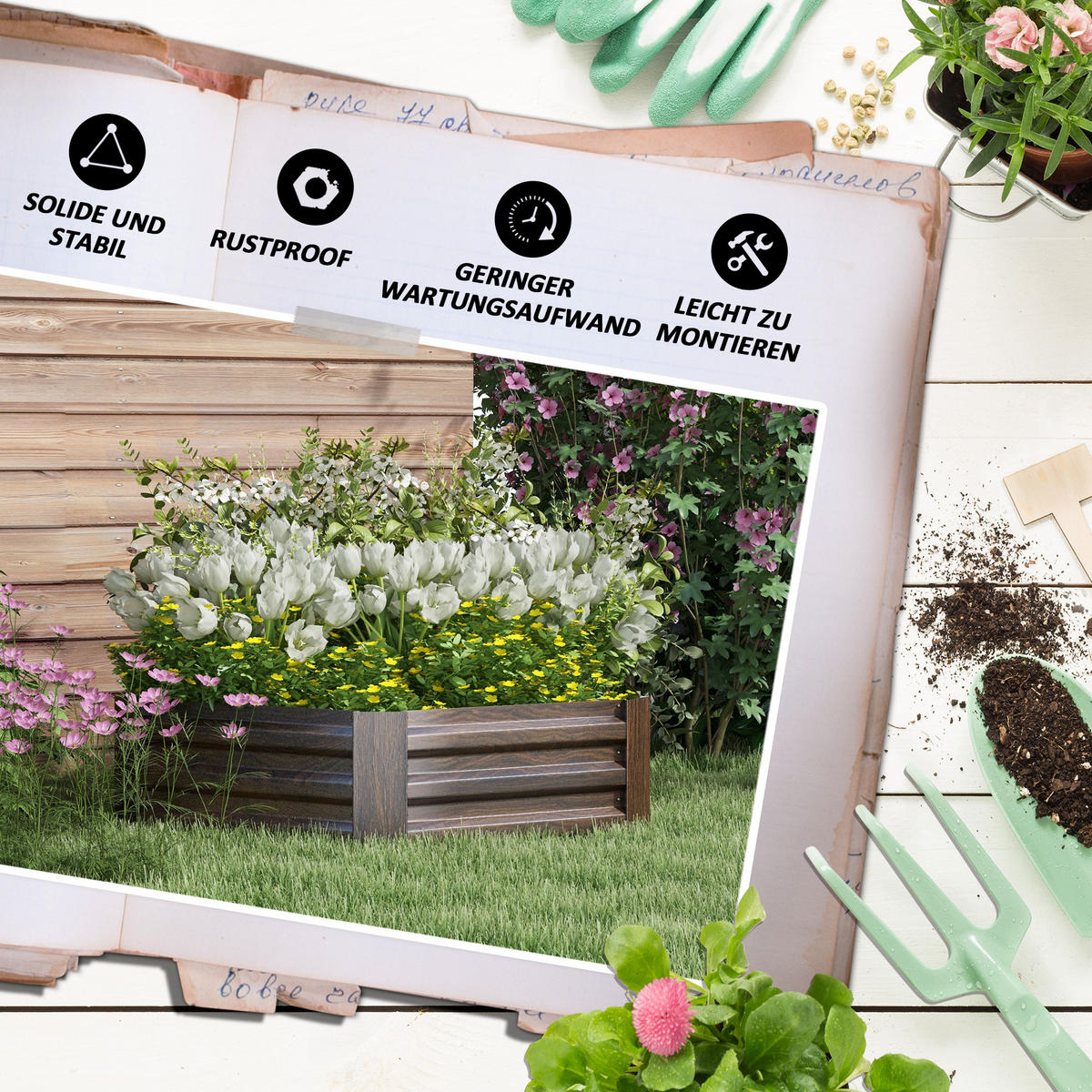 HOCHBEET aus Stahl für Balkon, Garten, Dunkelbraun, 113 x 98 x 30 cm - Braun, Metall (98/30/113cm) - Outsunny