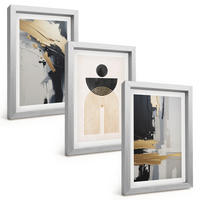 BILDER SET 3er Set - 20x30 cm Silberner Rahmen - Abstrakte Geometrie Eleganz - Silberfarben, Kunststoff (20/30cm) - TULUP