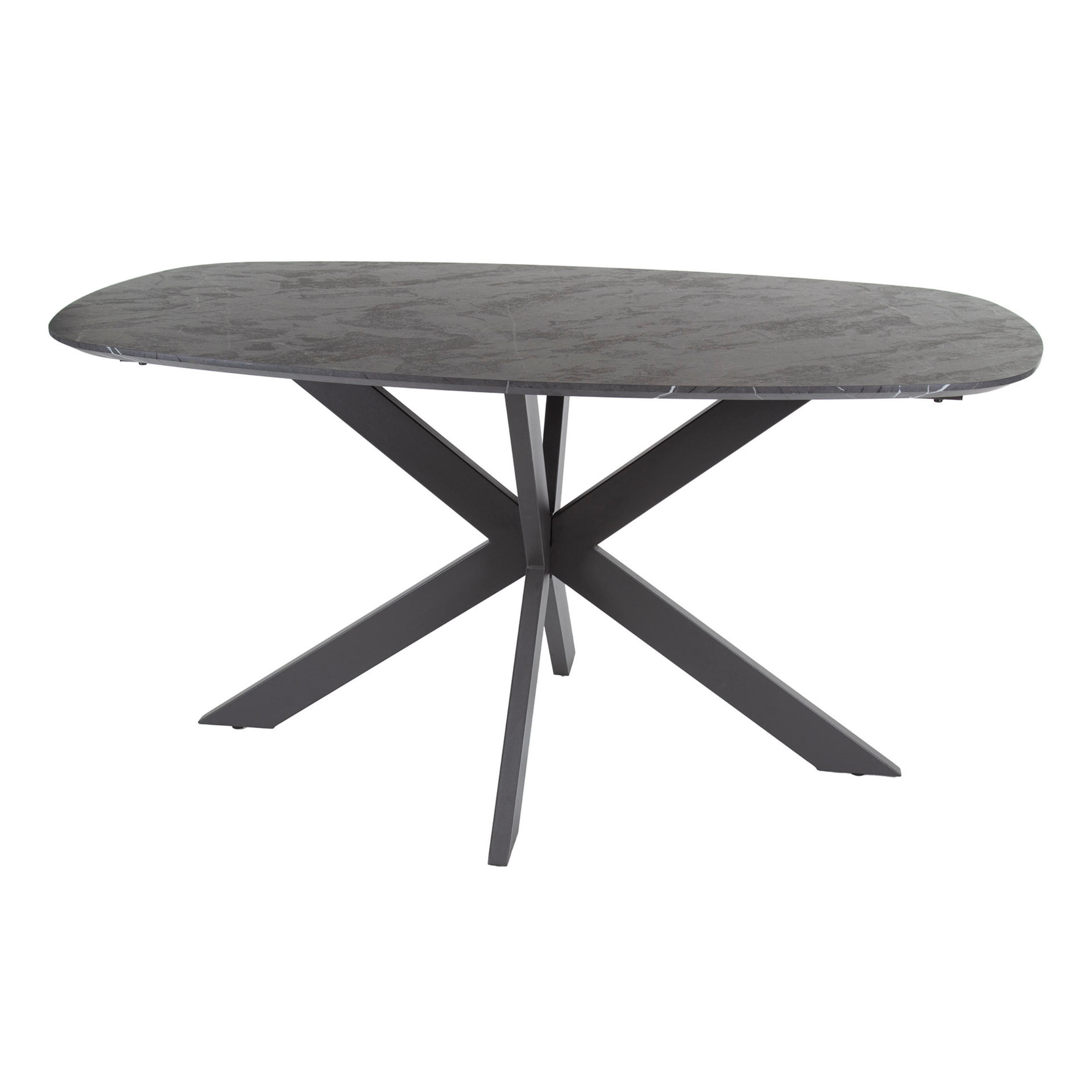 ESSTISCH ONYX CROCE PICCOLO Kompakter Dänisch-Ovaler Tisch in Graphit-Steinoptik 150 cm - Schwarz, Holz (150/90/76cm) - alesvelt