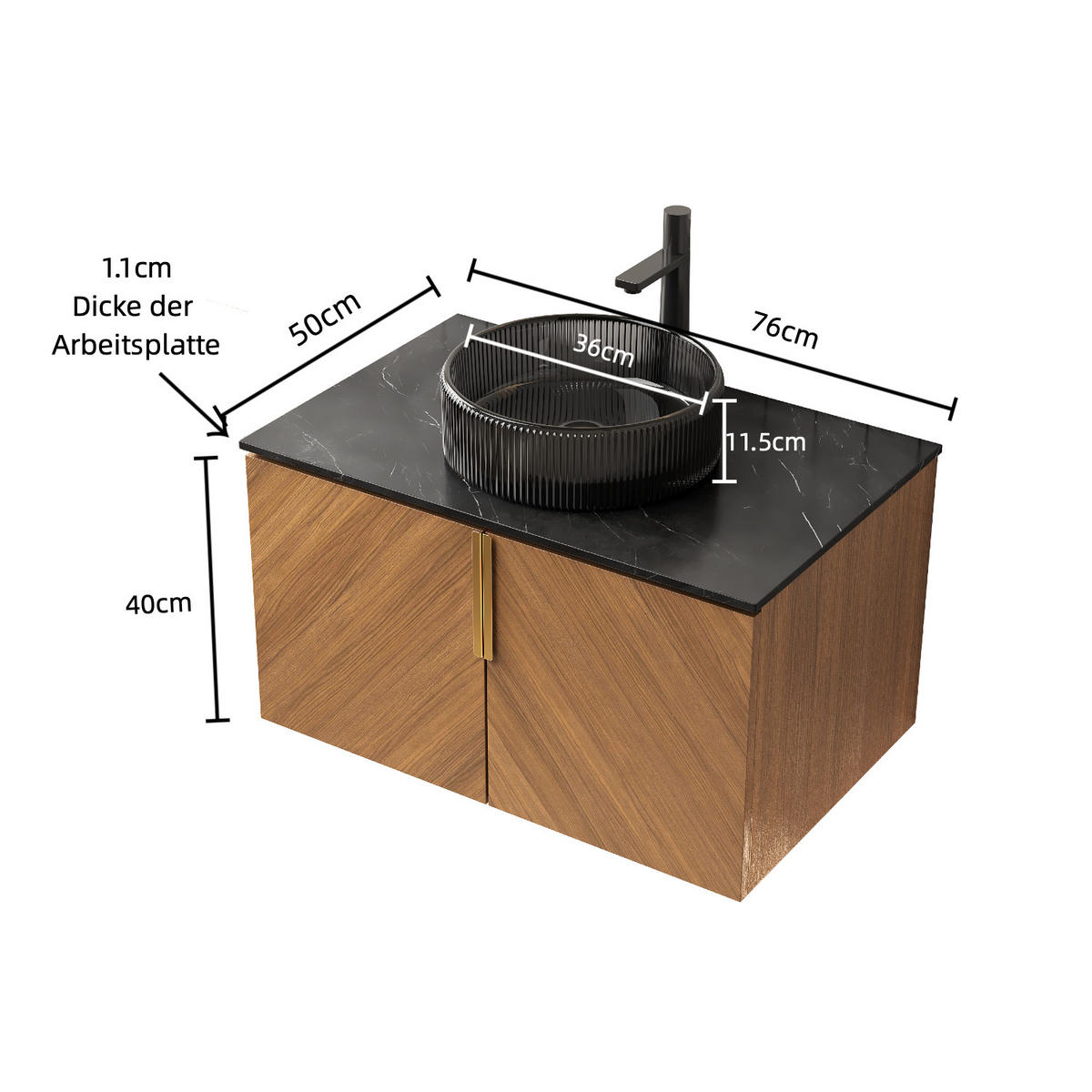 WASCHTISCH Braun-Eiche 76/50/52 cm - Schwarz, Holz (76/52.6/50cm) - PANGIVO