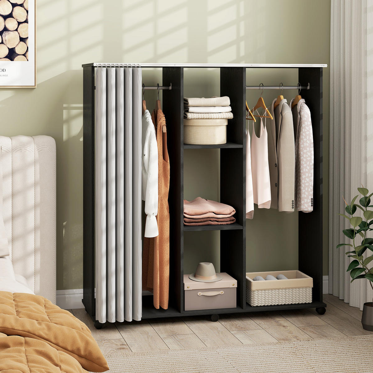 KLEIDERSCHRANK DE-17206 Schwarz - Schwarz, Holzwerkstoff (40/128/120cm) - ComfortXL