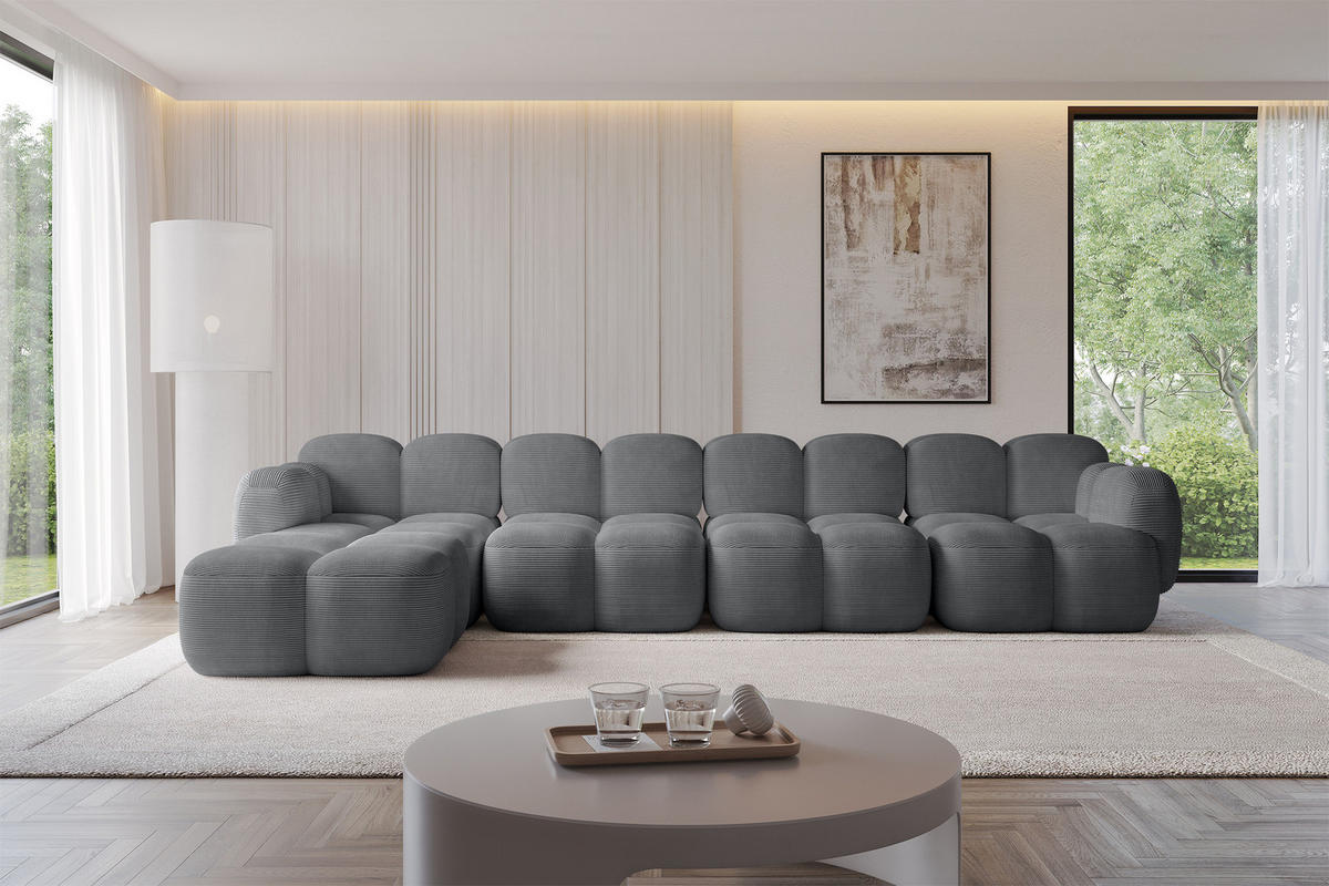 ECKSOFA modulares Sofa Links Miko-L3 390x205x75 Dunkelgrau Cord - Graphitfarben/Schwarz, Holzwerkstoff/Kunststoff (390/205cm) - ALTDECOR
