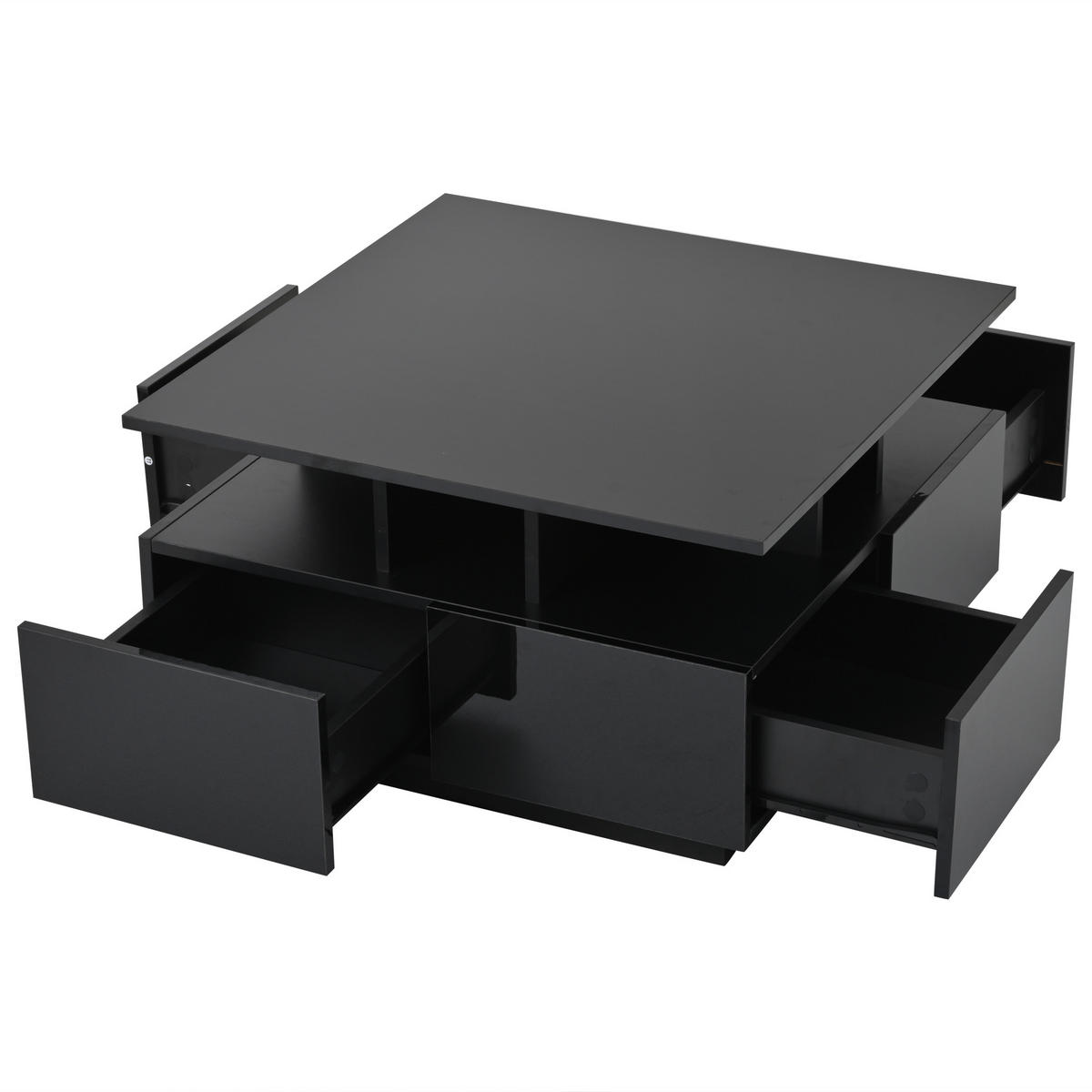 COUCHTISCH 70/70/40 cm schwarz mit 4 Schubladen und LED-Beleuchtung - Schwarz, Holzwerkstoff (70/70/40cm) - OKWISH