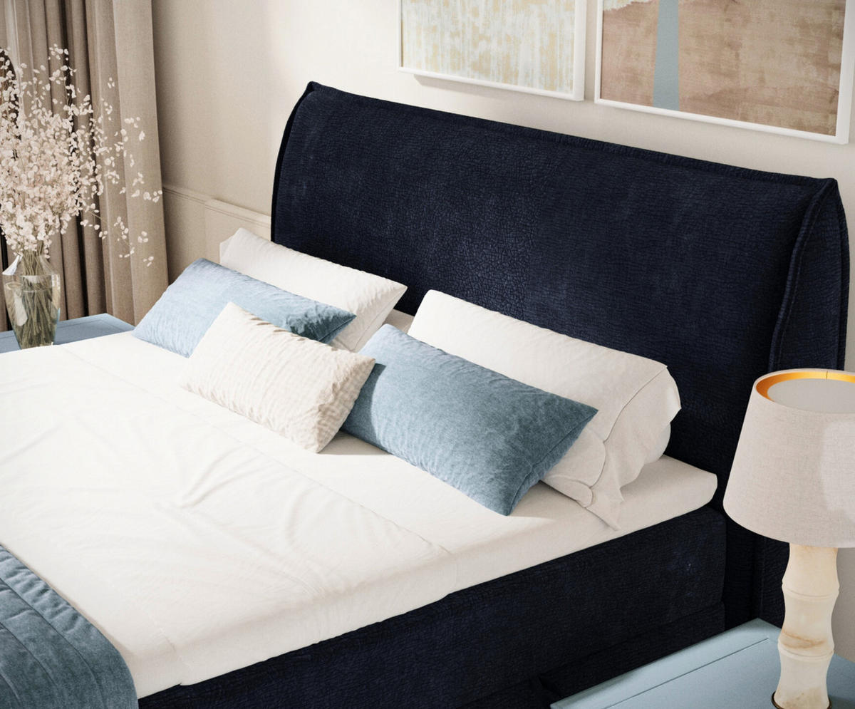 BOXBETT 200/200 cm Corvus, in Marineblau, Matratze, Topper, Bettkasten, H3 = fest - Schwarz/Dunkelblau, Holz/Holzwerkstoff (200/200cm) - Maison de Reve
