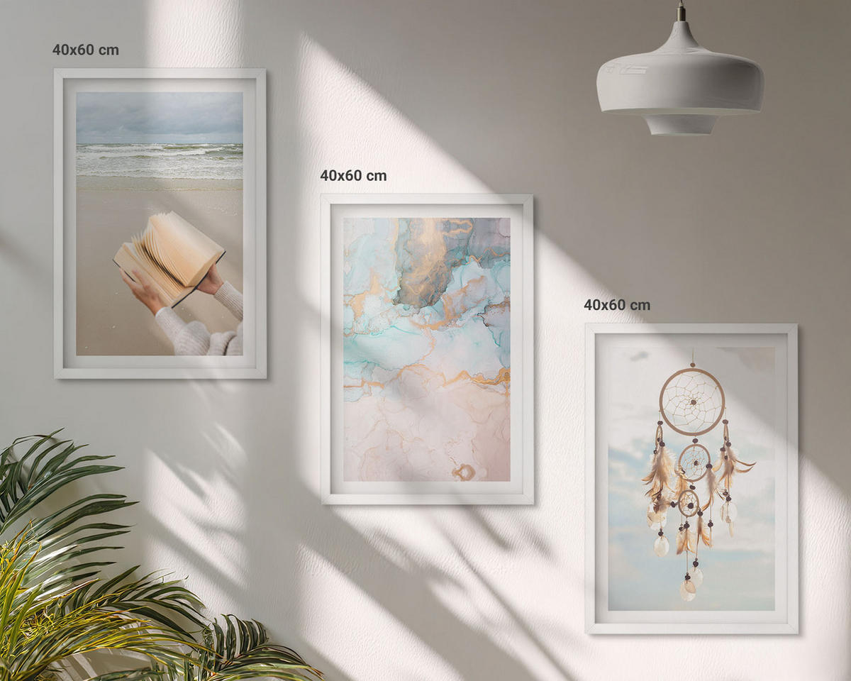 WANDBILDER 3er-Set - 40x60 cm Weißer Rahmen - Abstraktes Meeresbuch Boho - Weiß, Kunststoff (40/60cm) - ArtPrintCave