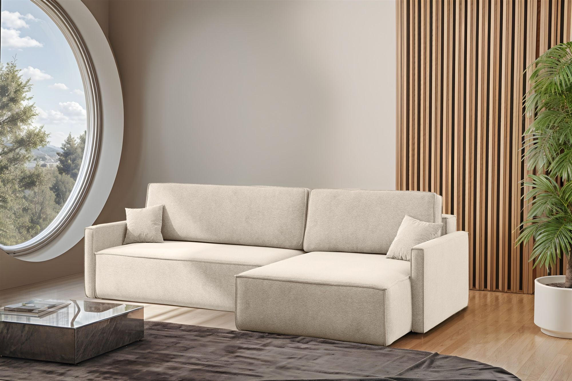 ECKSOFA Louis Salvador - Beige, Holzwerkstoff/Textil (250/142cm) - Fun Möbel