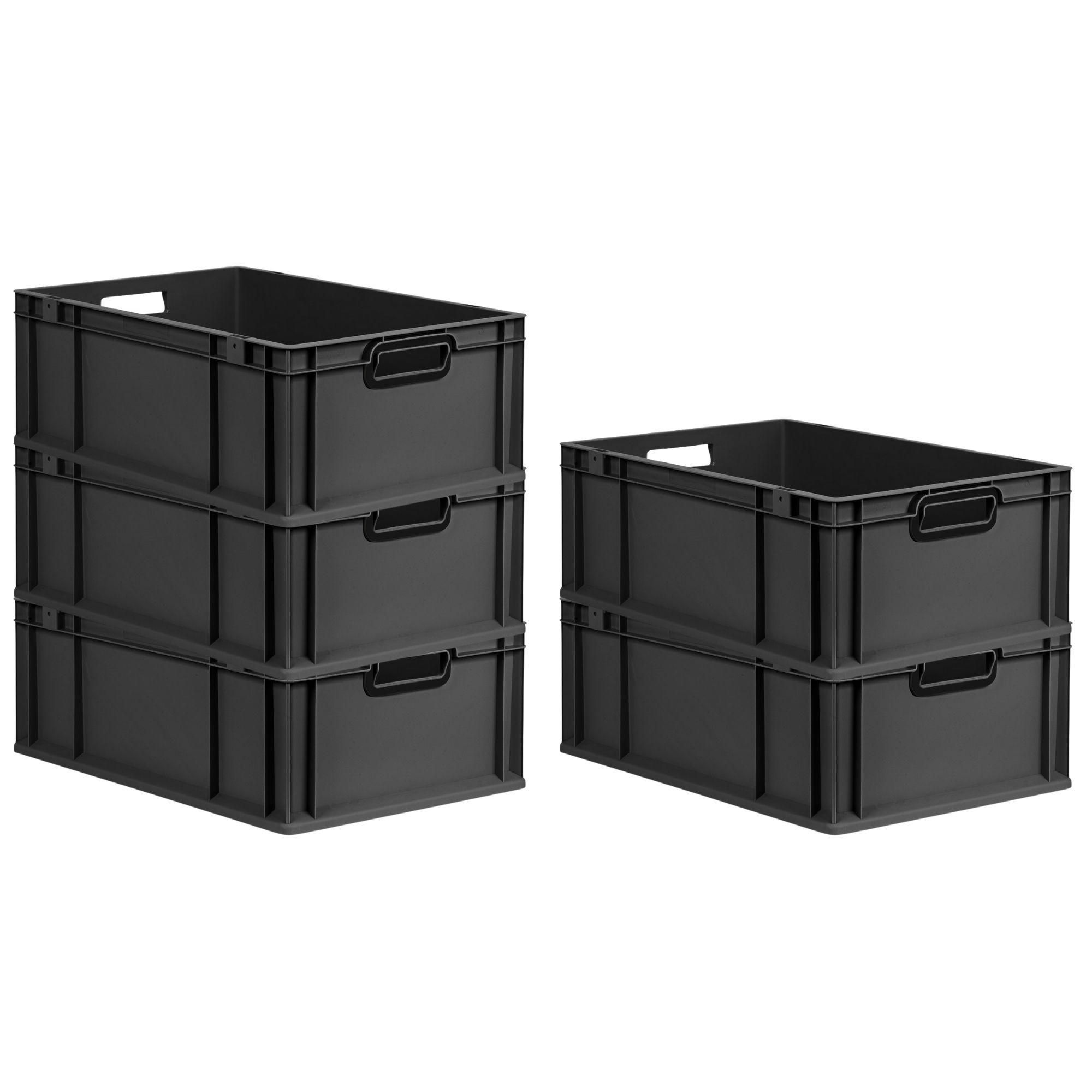 EUROBOX 5x NextGen Color 22x40x60 cm 44 Liter Griffe schwarz offen, Schwarz - Anthrazit/Schwarz, Kunststoff (40/22/60cm) - PROREGAL