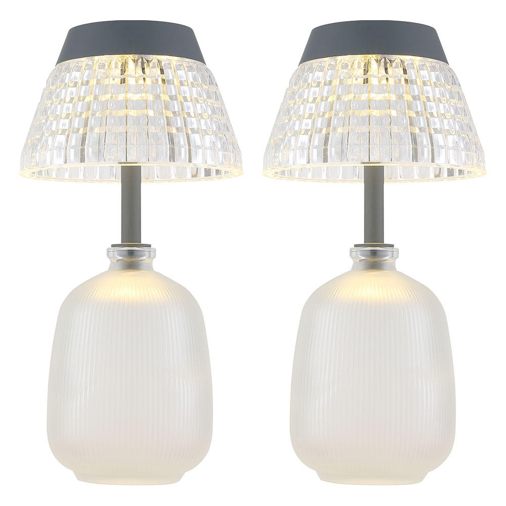 LED SOLARLEUCHTE Tischleuchte Glas 2er Set - Weiß, Glas (13.5/13.5/27cm) - Globo Lighting