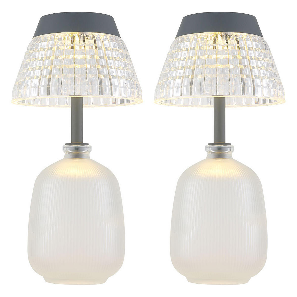 LED SOLARLEUCHTE Tischleuchte Glas 2er Set - Weiß, Glas (13.5/13.5/27cm) - Globo Lighting