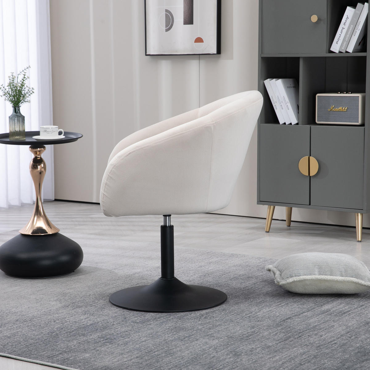 LOUNGESESSEL JAMAIKA mit Armlehnen Samt - Creme, Textil (59/95/59cm) - SVITA