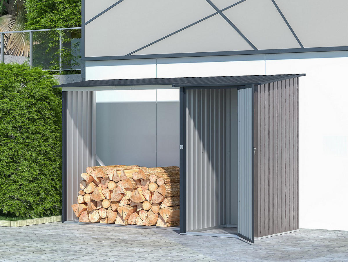 KAMINHOLZREGAL - 272 cm x 100 cm - metall - anthrazitgrau, naturfarben dunkel Dorwood - Anthrazit, Metall (272/159/100cm) - Vente-Unique