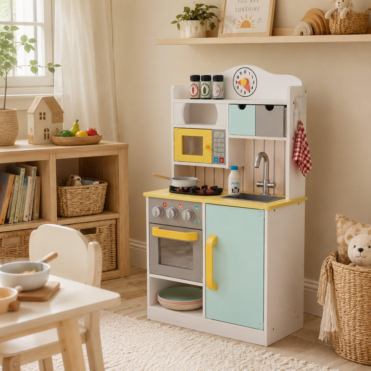 KINDERKÜCHE Spielküche, Grün/Gelb, 90cm - Grün, Holzwerkstoff (55/30/90cm) - Teamson Kids